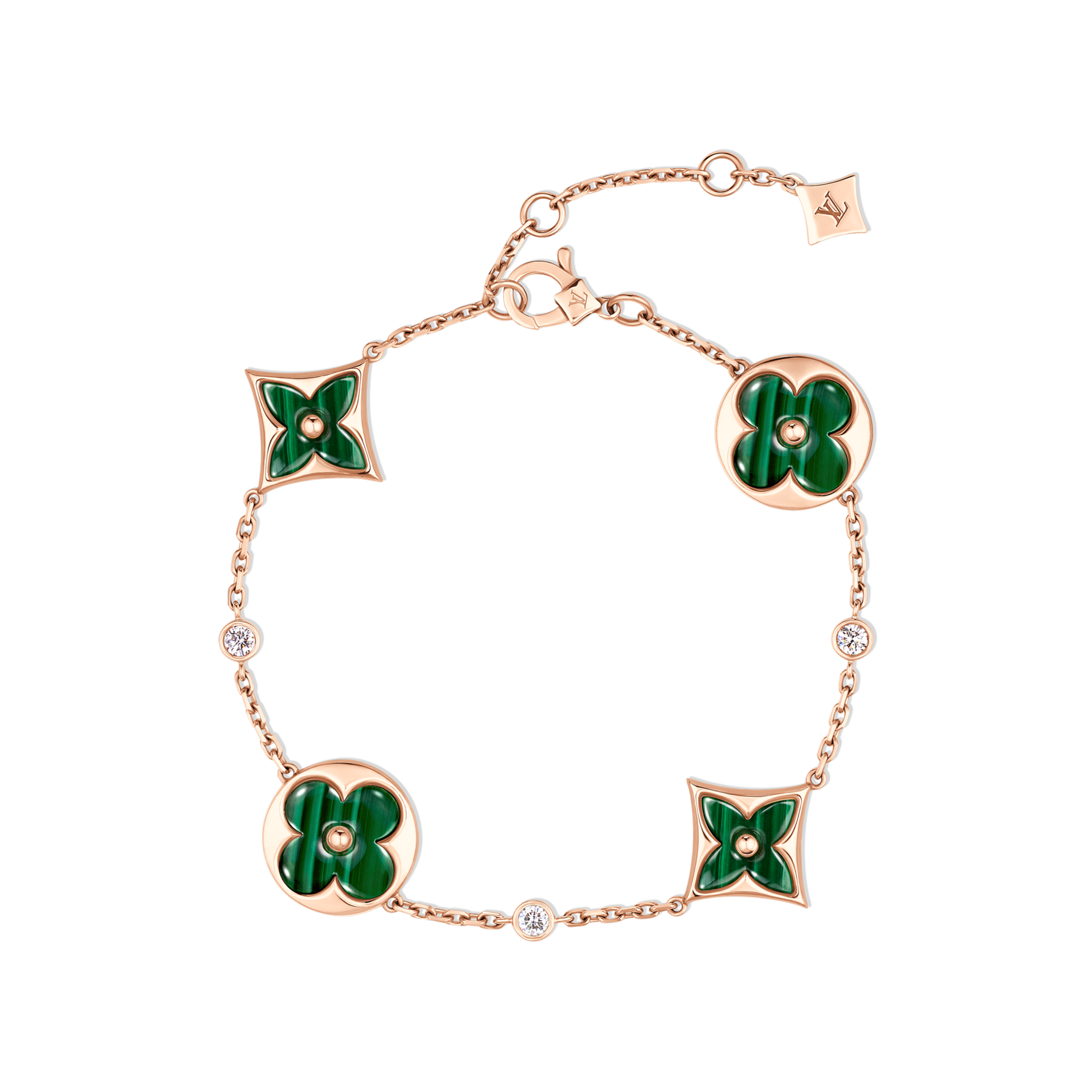 Color Blossom Bb Multi-Motif Bracelet, Pink Gold, Malachite And